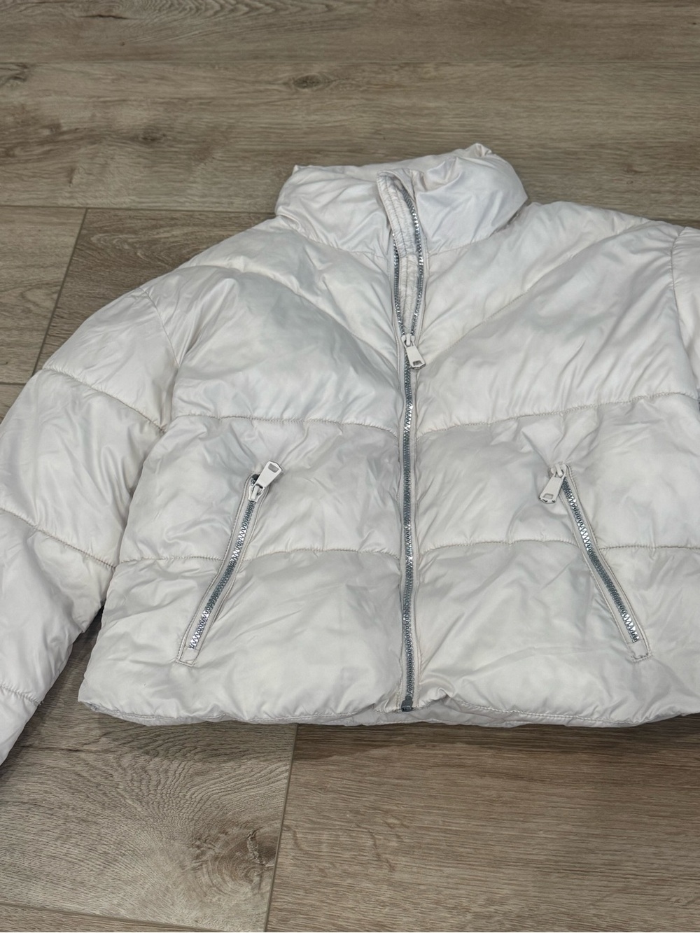 NVLT Anthropologie Ivory Puffer Jacket with Zipper Pockets T15